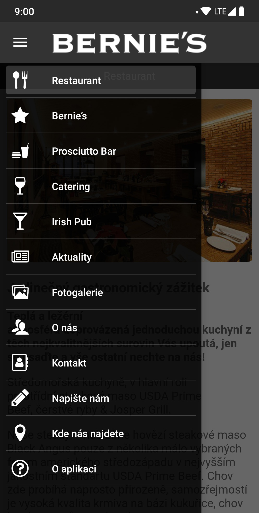 BERNIES — Menu aplikácie, snímka obrazovky z Google Play