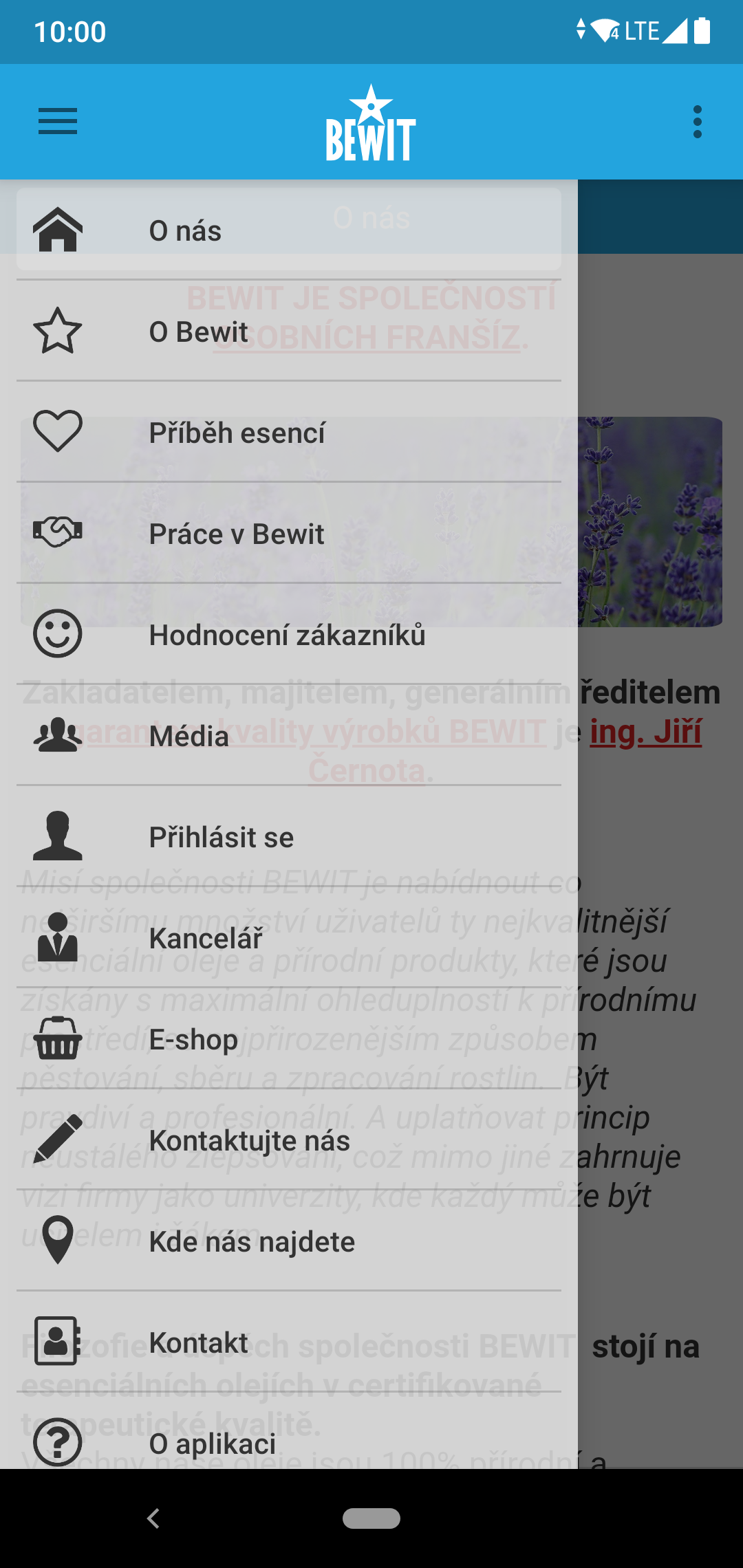 BEWIT — Menu aplikácie, snímka obrazovky z Google Play