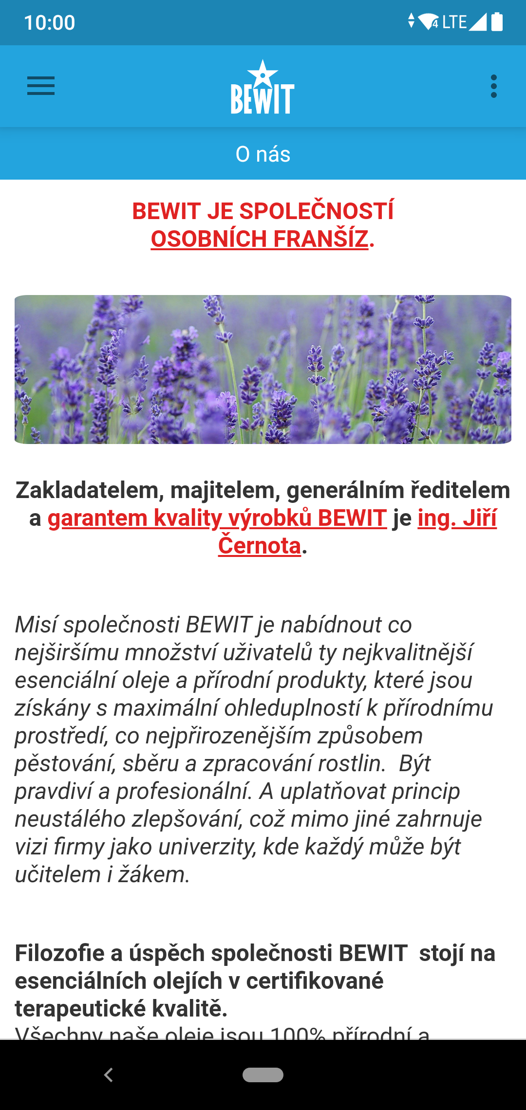 BEWIT — O značke, snímka obrazovky z Google Play