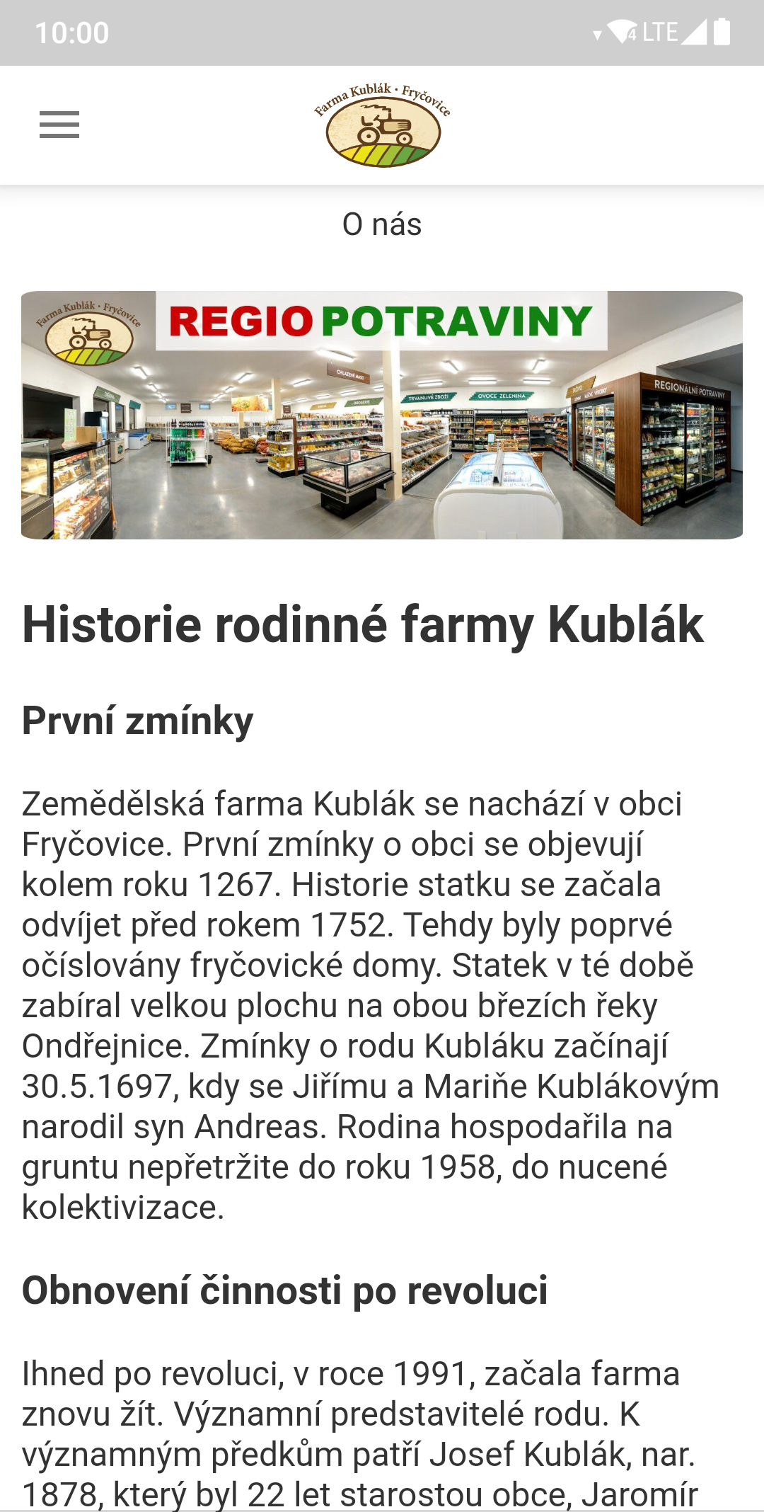 Farma Kublák — O farme, snímka obrazovky z Google Play