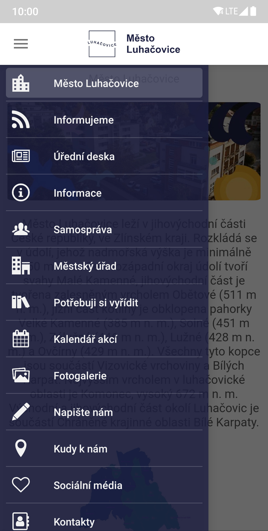 Město Luhačovice — Menu aplikácie, snímka obrazovky z Google Play