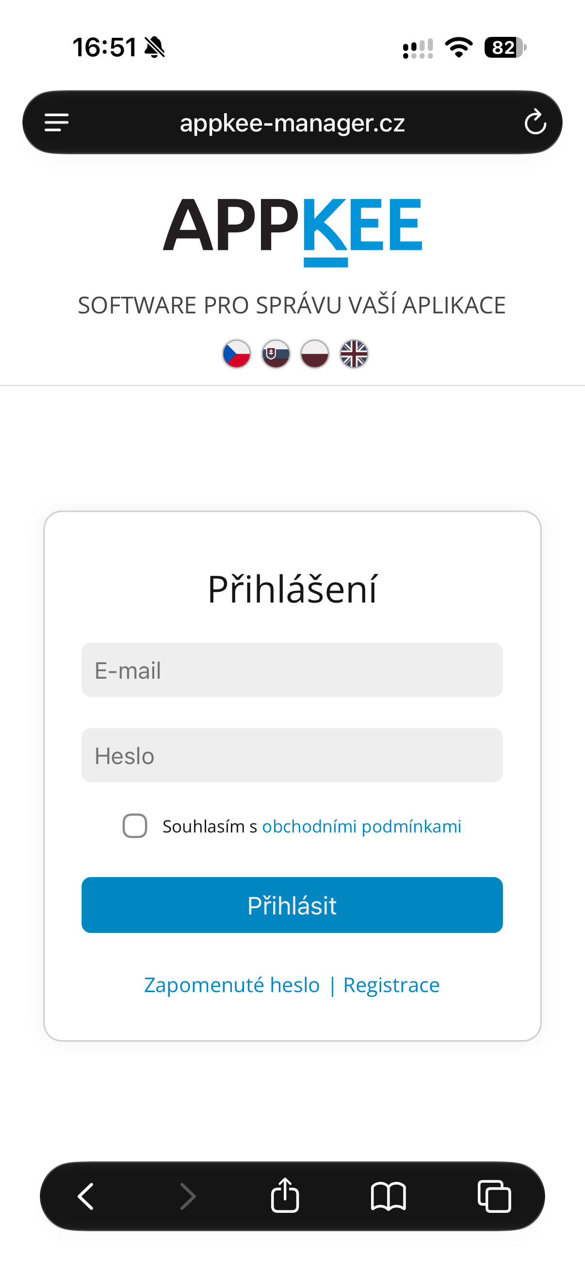 Prihlásenie do APPKEE managera na telefóne